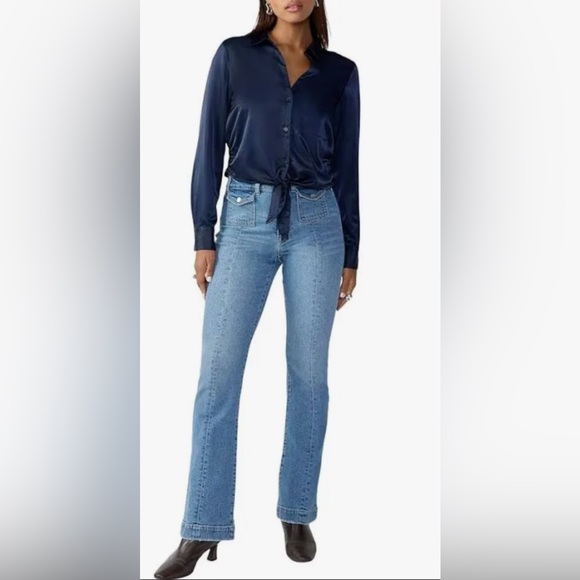 Sanctuary Girlfriend Navy Blue Tie Front Shirt Size L - Picture 5 of 8